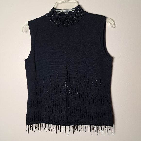 VTG John Roberts beaded sleeveless mock neck sweater, size 12, Silk blend - Picture 1 of 10